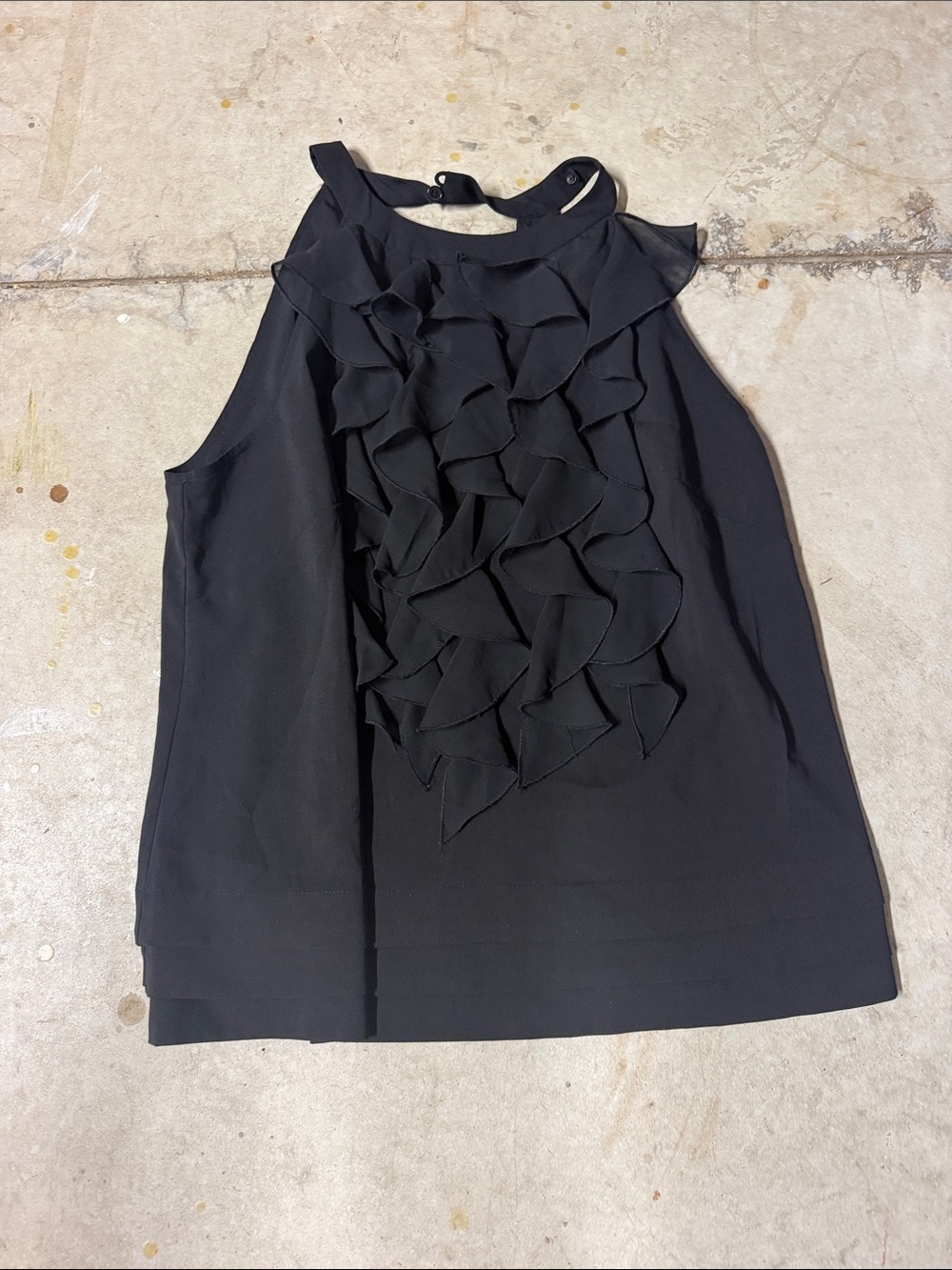 Kenar Black Sleeveless Ruffle Front Blouse